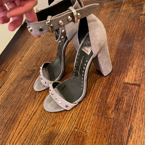 DOLCE VITA Hazella Smoke Suede Chunky 4" Heels w Ankle Straps Metal Studs - Picture 3 of 4